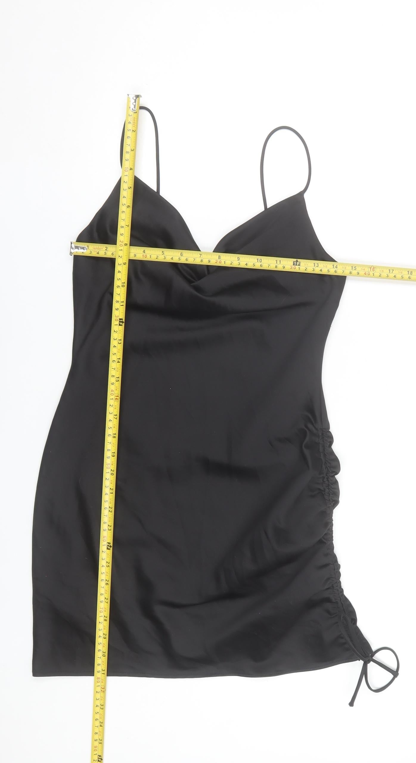 Topshop Women's Black Size 8 Slip Dress Cowl Neck Ruched Short
