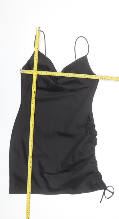 Topshop Women's Black Size 8 Slip Dress Cowl Neck Ruched Short