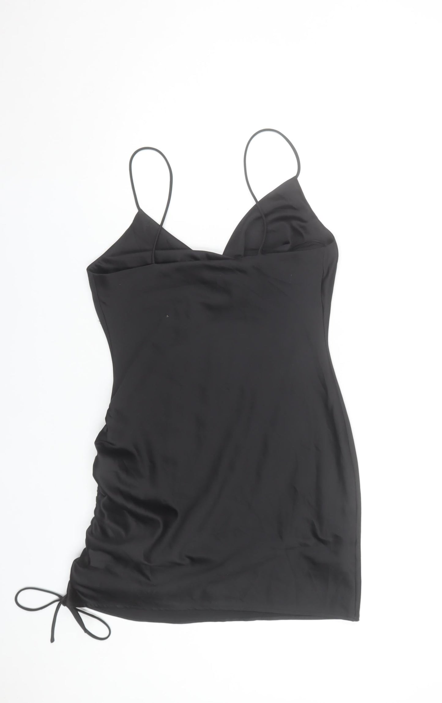 Topshop Women's Black Size 8 Slip Dress Cowl Neck Ruched Short