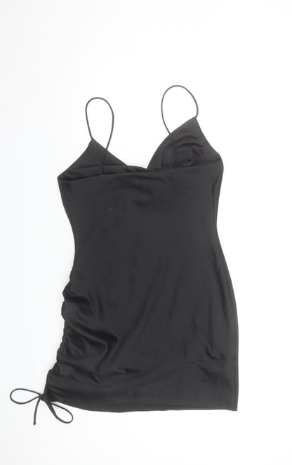 Topshop Women's Black Size 8 Slip Dress Cowl Neck Ruched Short