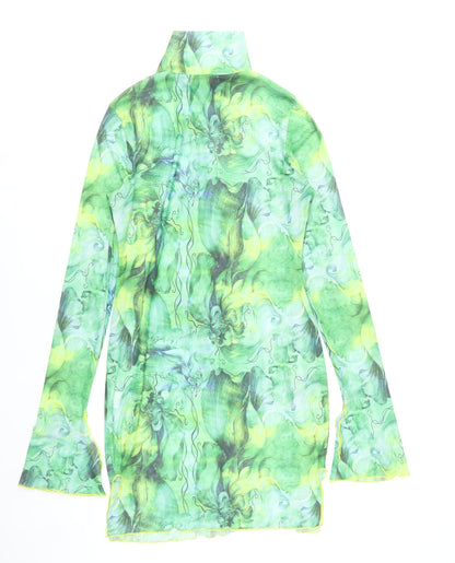 Shein Women Green Floral Bodycon Mini Dress Size 14 Roll Neck Long Sleeve