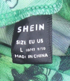 Shein Women Green Floral Bodycon Mini Dress Size 14 Roll Neck Long Sleeve