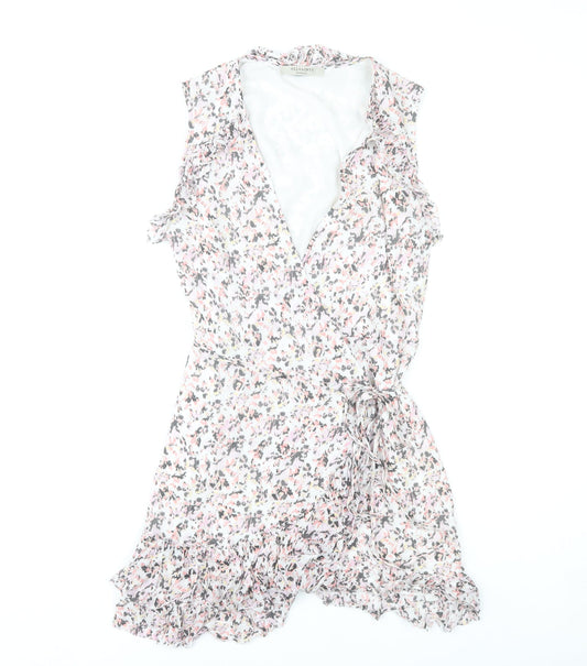 AllSaints Women’s Multicoloured XS Floral Wrap Dress Sleeveless Ruffle