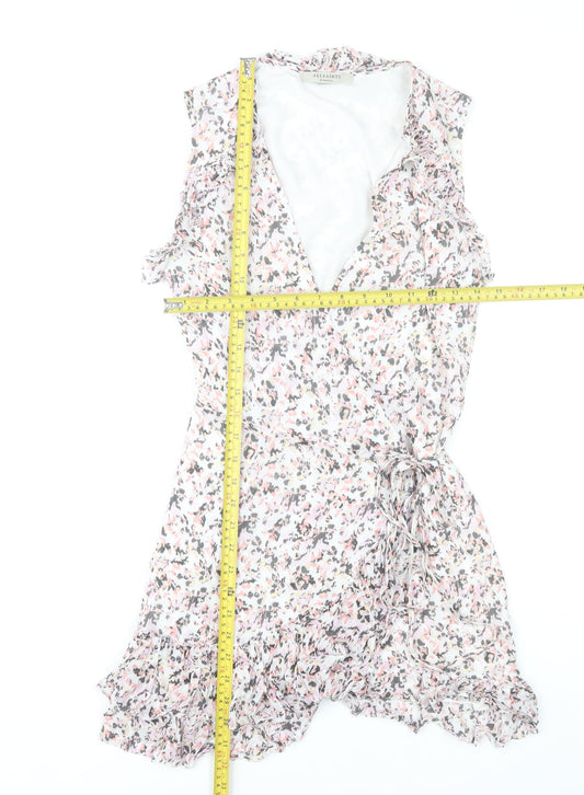 AllSaints Women’s Multicoloured XS Floral Wrap Dress Sleeveless Ruffle