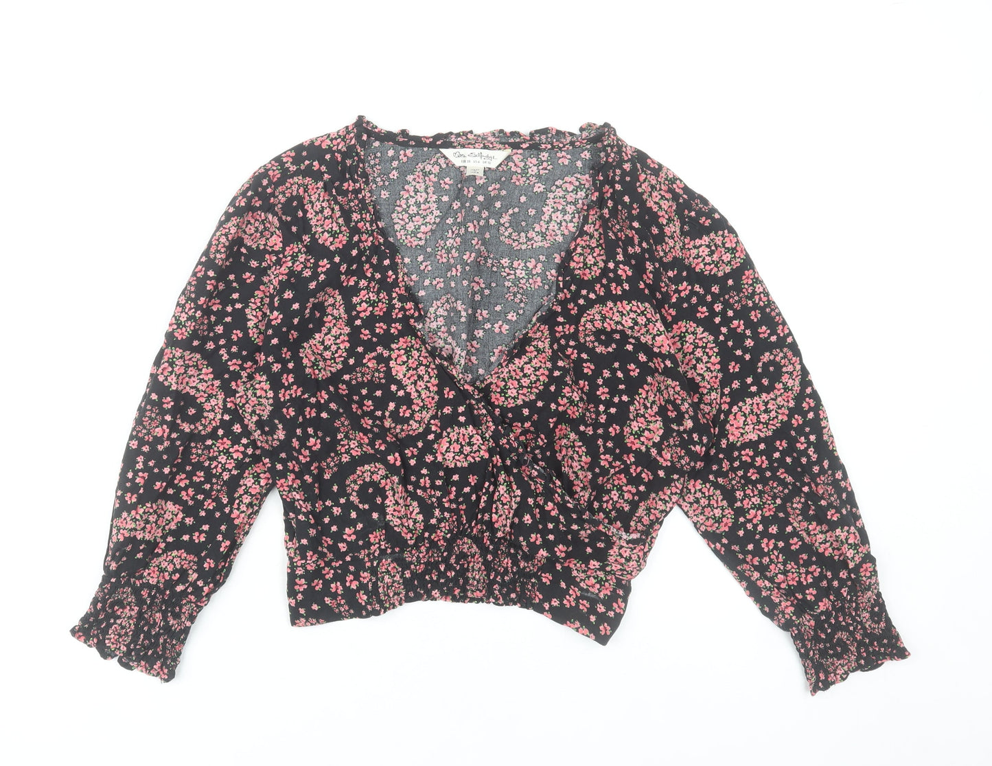 Miss Selfridge Womens Black Floral Paisley Wrap Blouse UK 10