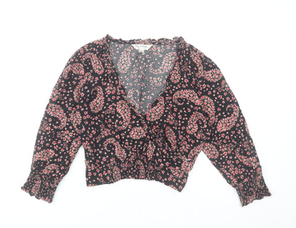 Miss Selfridge Womens Black Floral Paisley Wrap Blouse UK 10