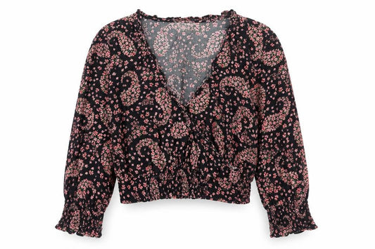 Miss Selfridge Womens Black Floral Paisley Wrap Blouse UK 10