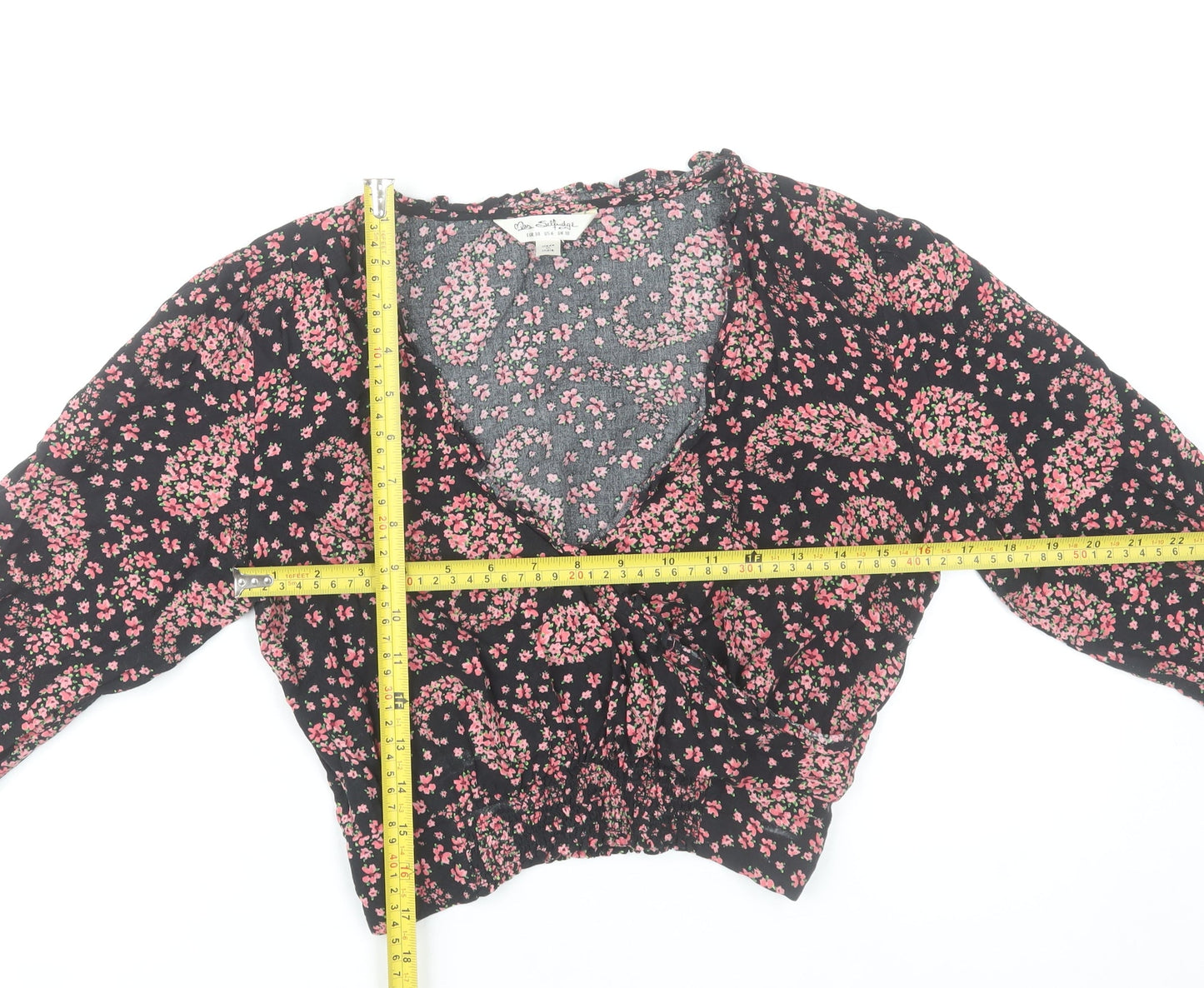 Miss Selfridge Womens Black Floral Paisley Wrap Blouse UK 10