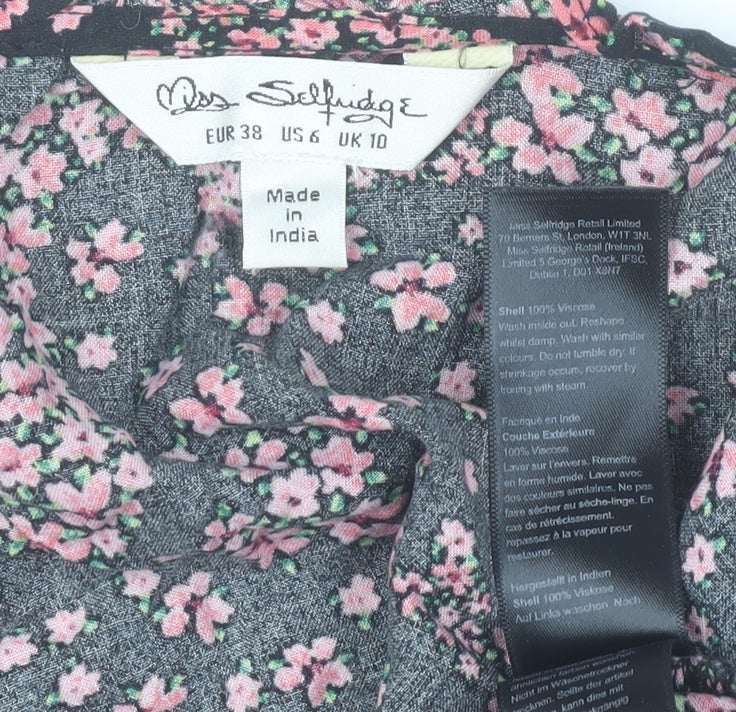 Miss Selfridge Womens Black Floral Paisley Wrap Blouse UK 10