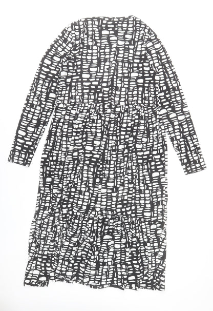 F&F Women’s Black White Midi Shift Dress Size 12 Long Sleeve Geometric