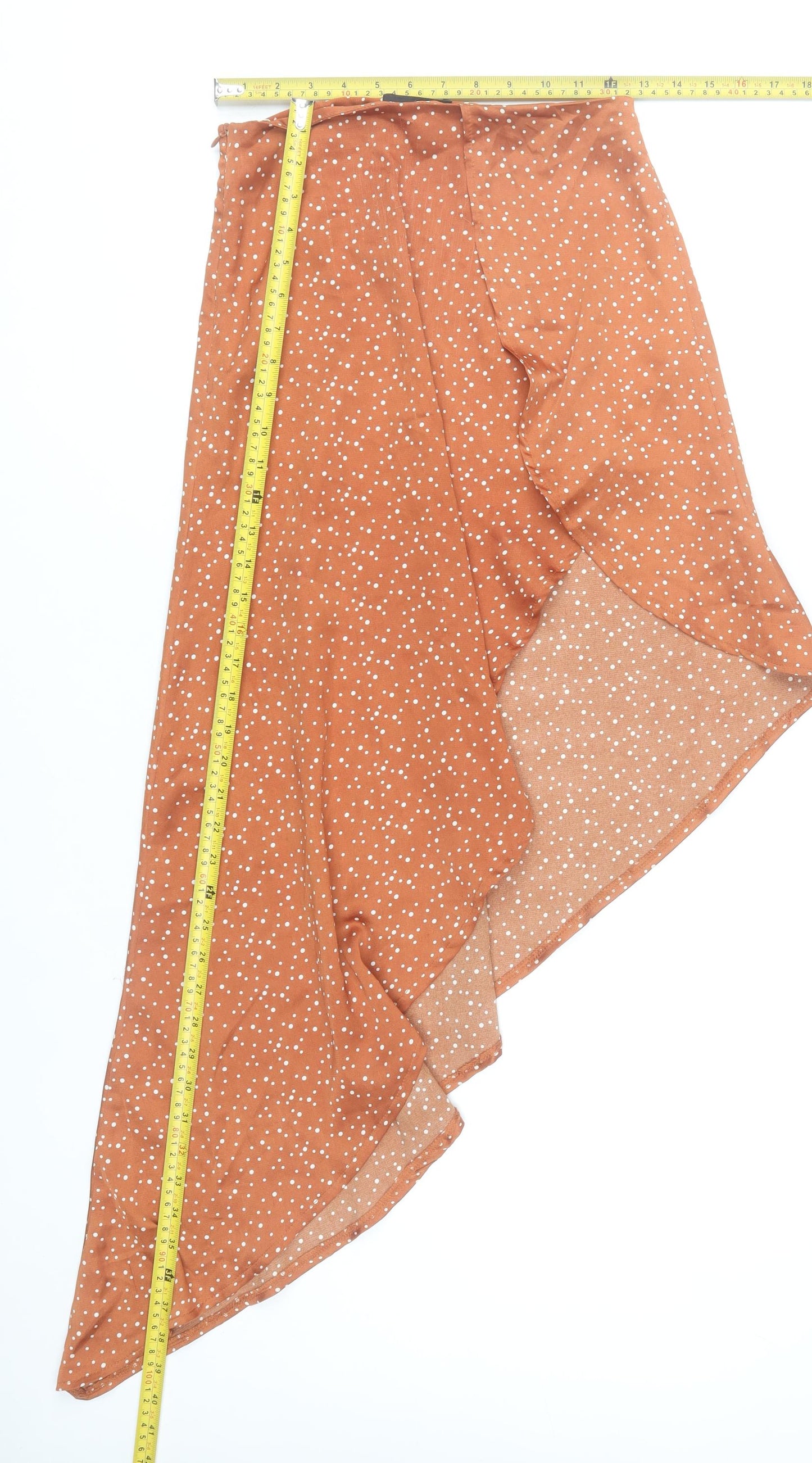 PrettyLittleThing Women’s Brown Polka Dot Wrap Midi Skirt Size 8