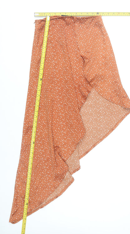 PrettyLittleThing Women’s Brown Polka Dot Wrap Midi Skirt Size 8