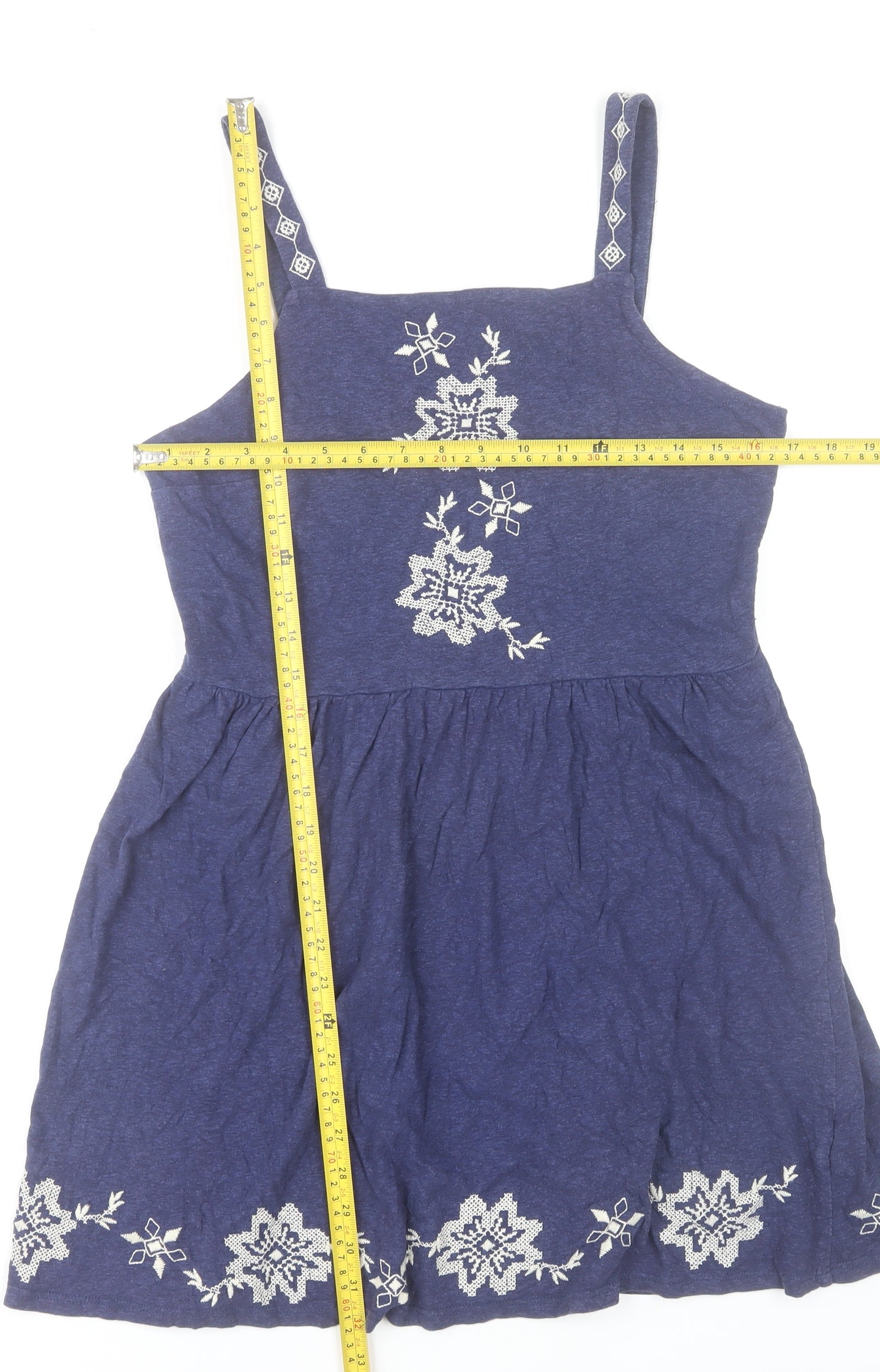 Topshop Women’s Blue Embroidered A-Line Dress Size 12 Summer
