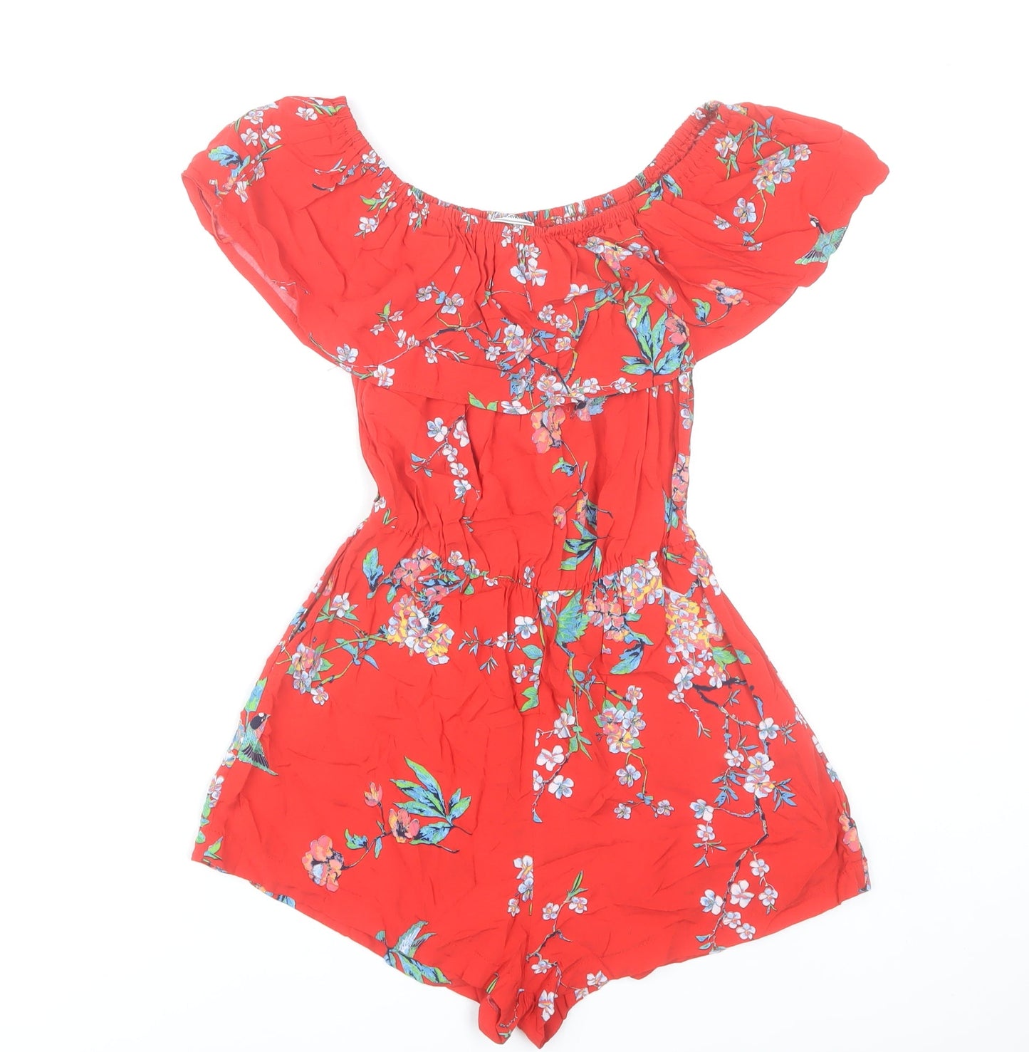 Pimkie Womens Red Floral Off Shoulder Playsuit Size S