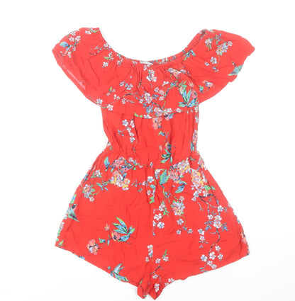 Pimkie Womens Red Floral Off Shoulder Playsuit Size S