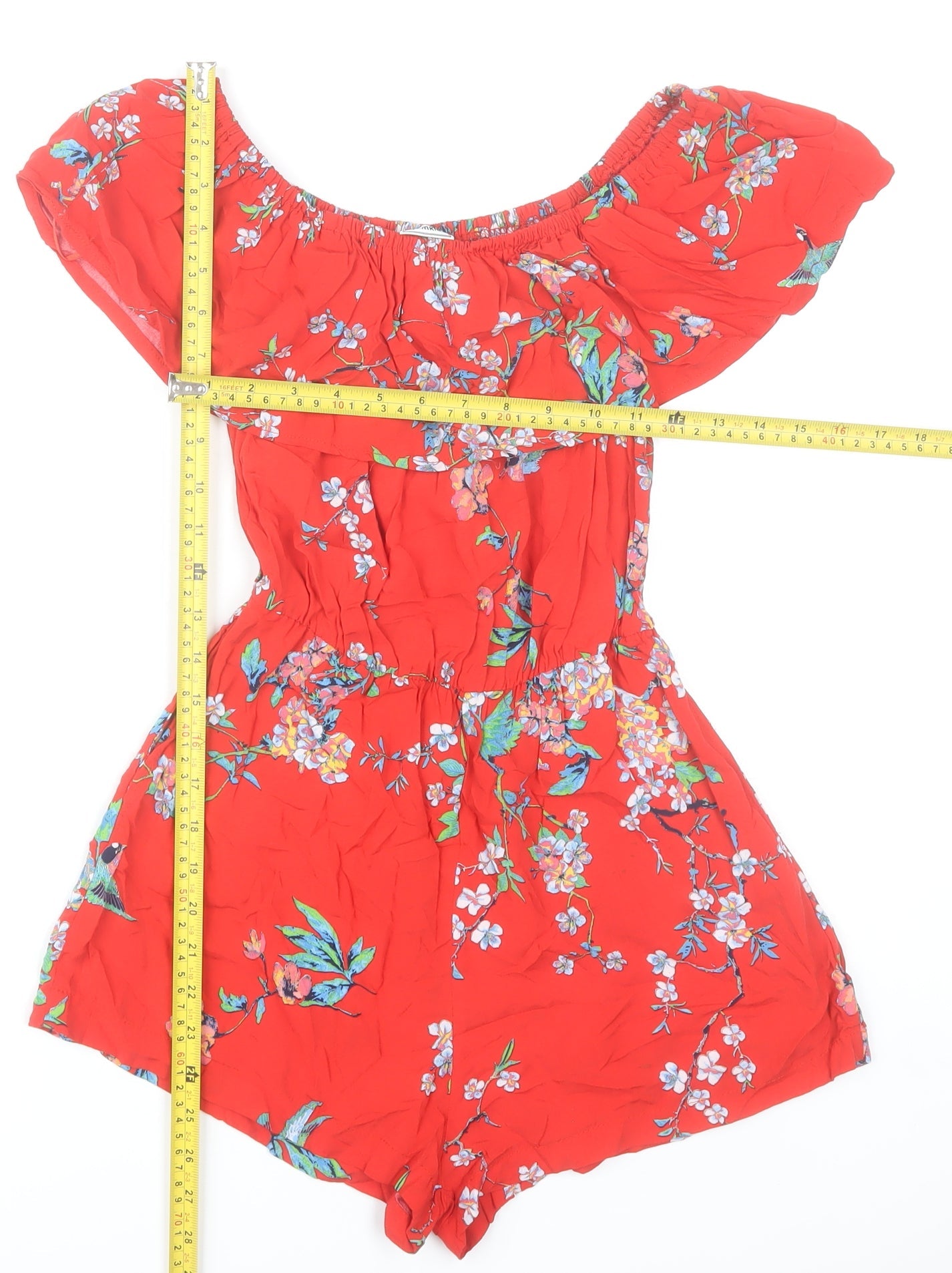 Pimkie Womens Red Floral Off Shoulder Playsuit Size S