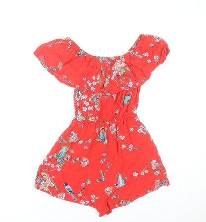 Pimkie Womens Red Floral Off Shoulder Playsuit Size S