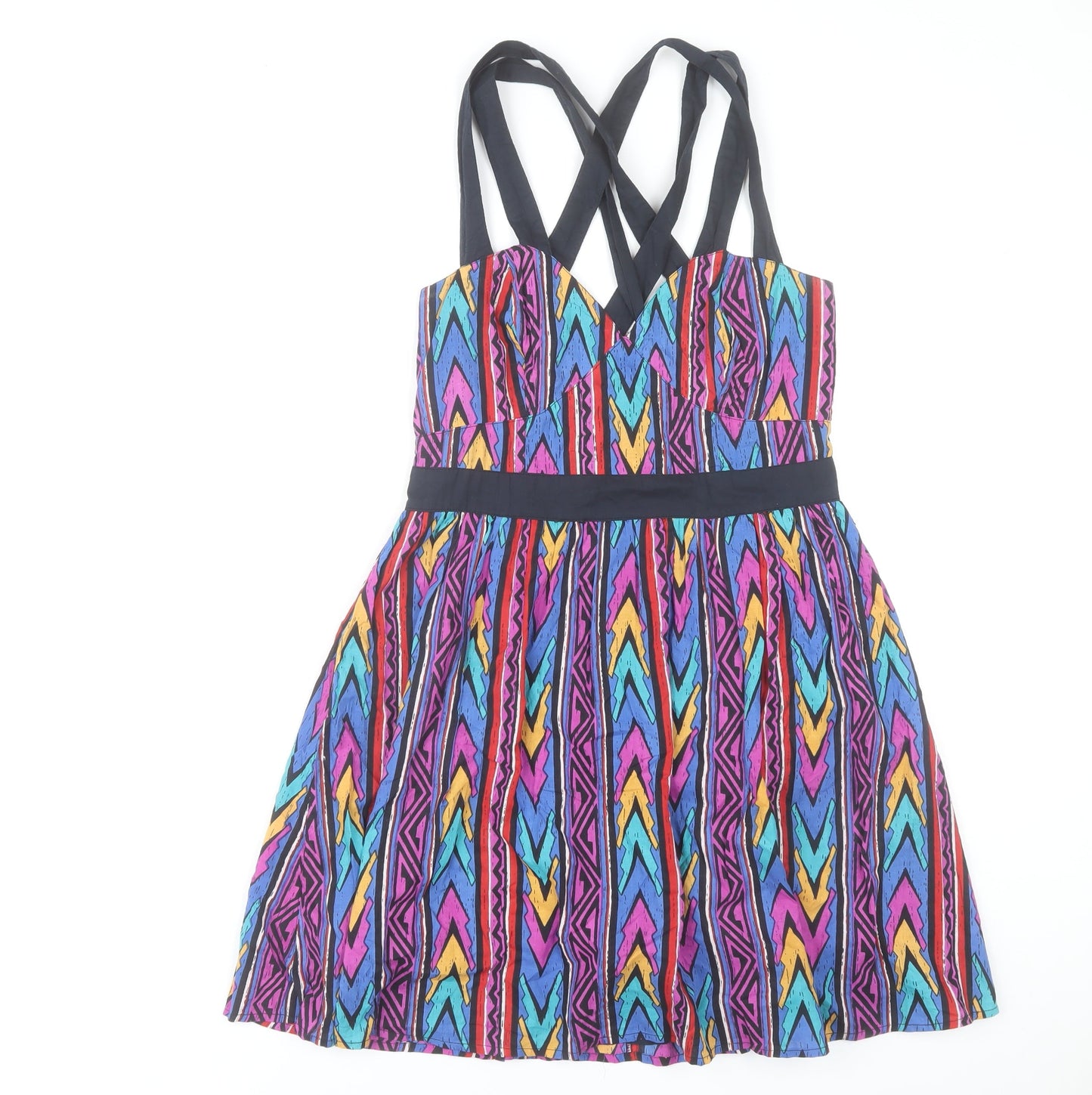 ASOS Women’s Multicoloured Skater Dress UK 12 Cotton Geometric Sleeveless