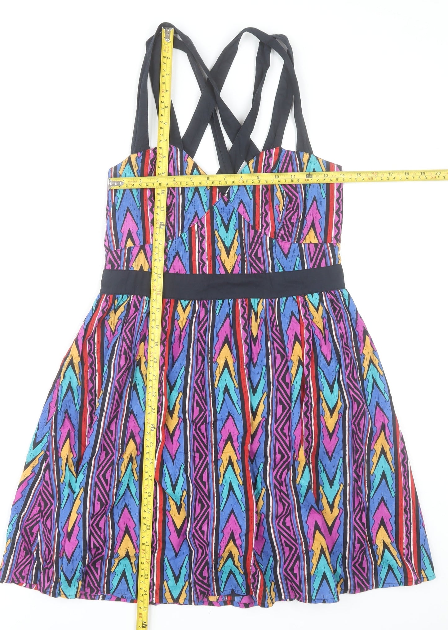 ASOS Women’s Multicoloured Skater Dress UK 12 Cotton Geometric Sleeveless
