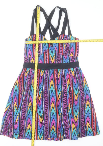 ASOS Women’s Multicoloured Skater Dress UK 12 Cotton Geometric Sleeveless