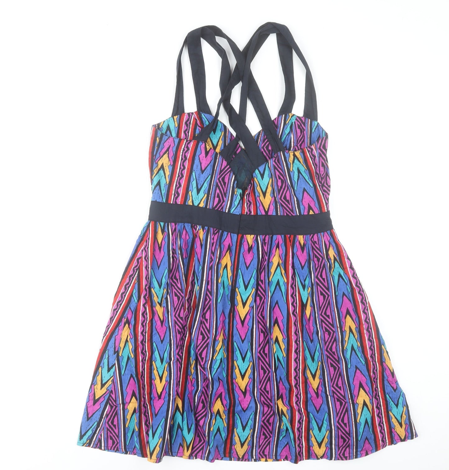 ASOS Women’s Multicoloured Skater Dress UK 12 Cotton Geometric Sleeveless