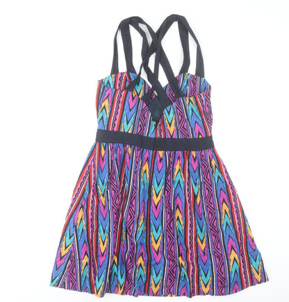 ASOS Women’s Multicoloured Skater Dress UK 12 Cotton Geometric Sleeveless