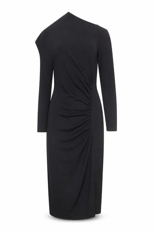Zara Women Black Size 8 Bodycon Midi Dress Long Sleeve Ruched