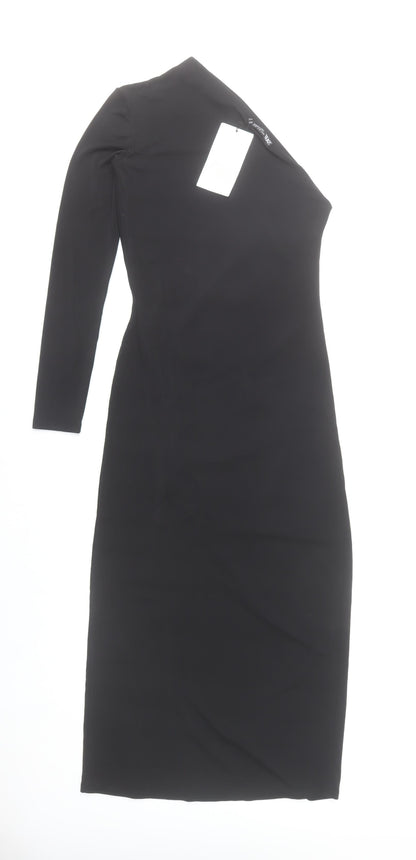 Zara Women Black Size 8 Bodycon Midi Dress Long Sleeve Ruched
