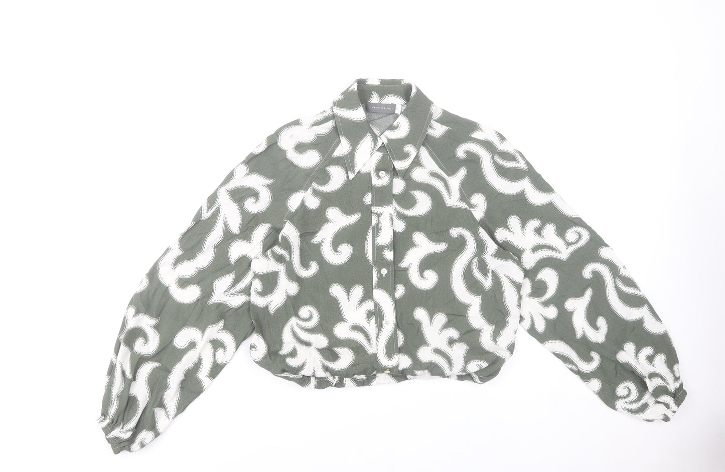 Mint Velvet Women’s Green Floral Blouse XS Long Sleeve Cropped