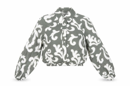 Mint Velvet Women’s Green Floral Blouse XS Long Sleeve Cropped