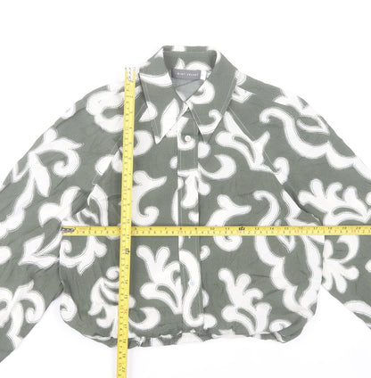 Mint Velvet Women’s Green Floral Blouse XS Long Sleeve Cropped