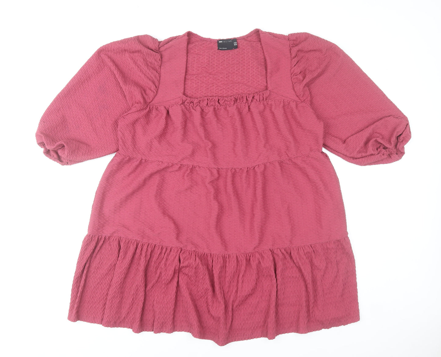 ASOS Women’s Pink Smock Shift Dress Size 16 3/4 Sleeve Square Neck