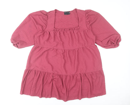 ASOS Women’s Pink Smock Shift Dress Size 16 3/4 Sleeve Square Neck