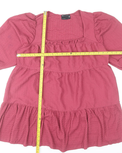 ASOS Women’s Pink Smock Shift Dress Size 16 3/4 Sleeve Square Neck