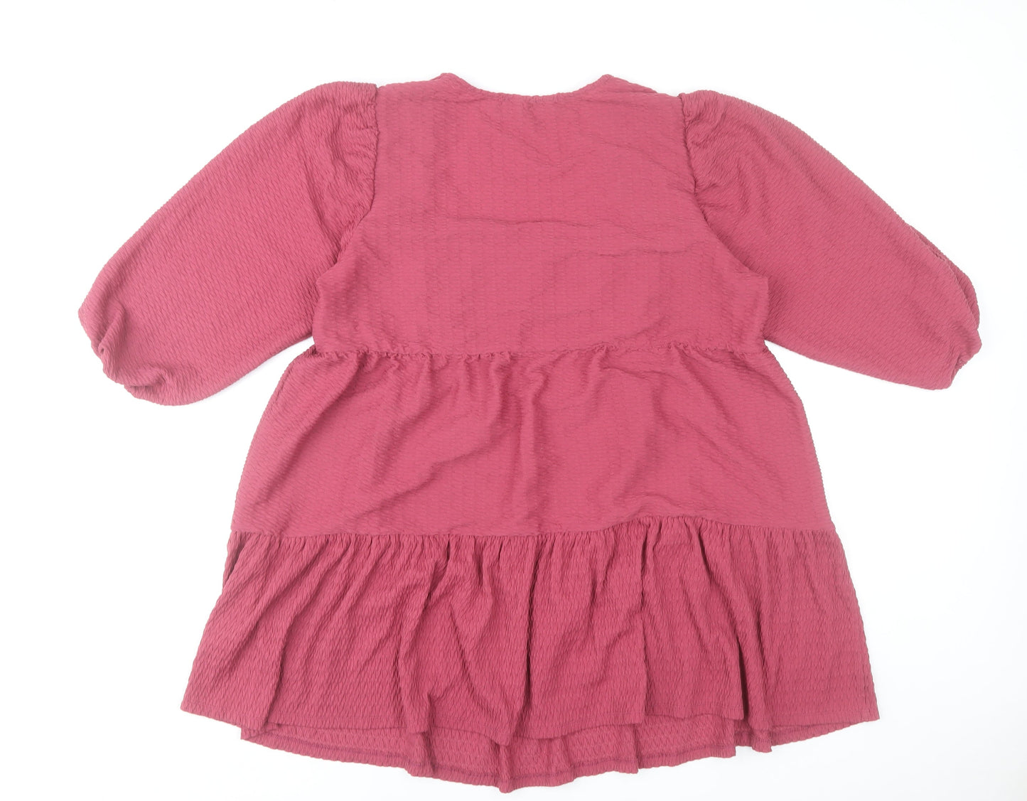 ASOS Women’s Pink Smock Shift Dress Size 16 3/4 Sleeve Square Neck
