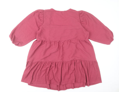 ASOS Women’s Pink Smock Shift Dress Size 16 3/4 Sleeve Square Neck