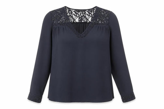 Zara Women Black Lace V-Neck Long Sleeve Tunic Blouse Size 12