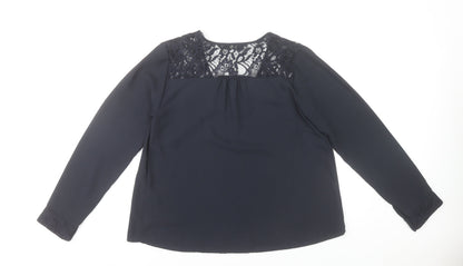 Zara Women Black Lace V-Neck Long Sleeve Tunic Blouse Size 12