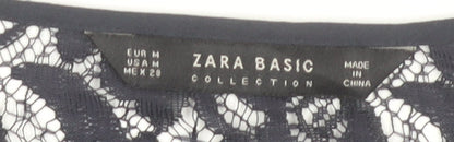 Zara Women Black Lace V-Neck Long Sleeve Tunic Blouse Size 12