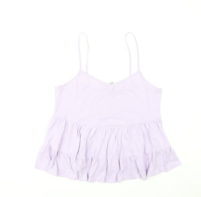 New Look Women Purple Cotton Ruffle Camisole Tank Top UK 14