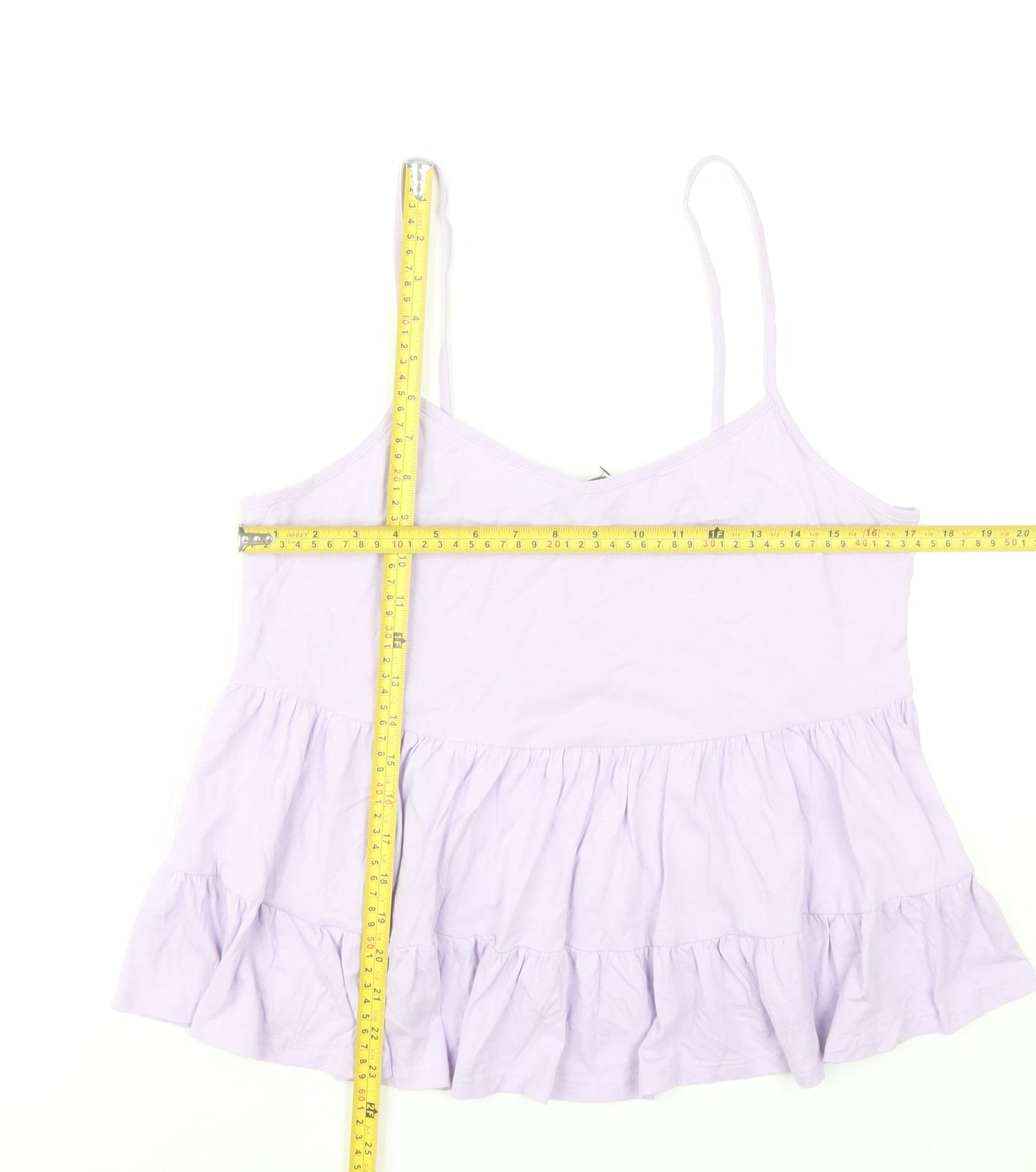 New Look Women Purple Cotton Ruffle Camisole Tank Top UK 14
