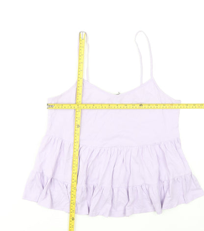 New Look Women Purple Cotton Ruffle Camisole Tank Top UK 14