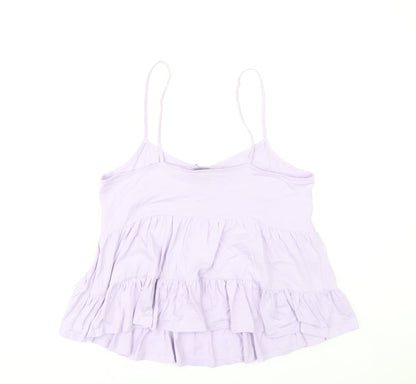 New Look Women Purple Cotton Ruffle Camisole Tank Top UK 14