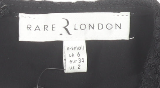 Rare London Women’s Black Lace Bodycon Dress Size 6 V-Neck Long Sleeve Knee Length