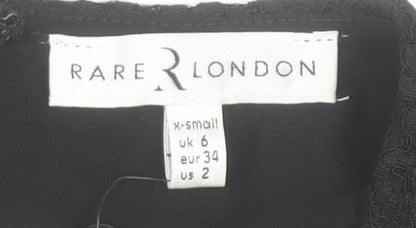 Rare London Women’s Black Lace Bodycon Dress Size 6 V-Neck Long Sleeve Knee Length