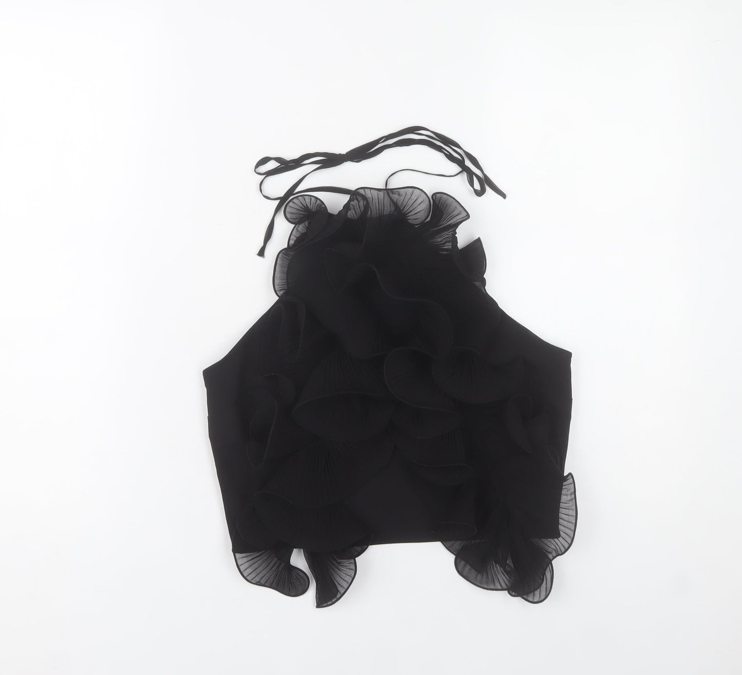 H&M Women Black Halter Ruffle Camisole Tank Top Size S