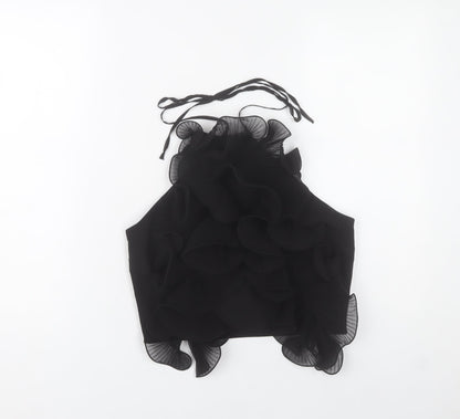 H&M Women Black Halter Ruffle Camisole Tank Top Size S
