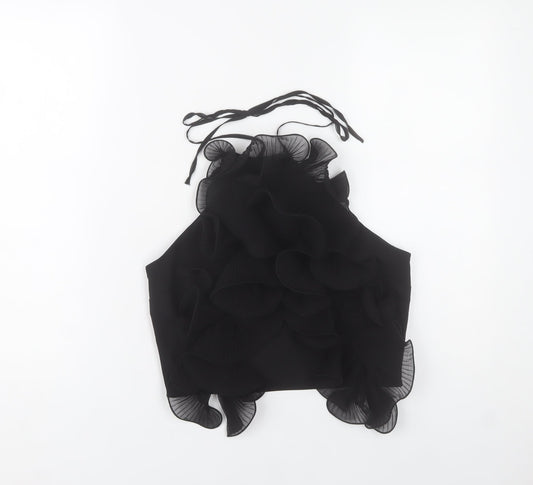 H&M Women Black Halter Ruffle Camisole Tank Top Size S