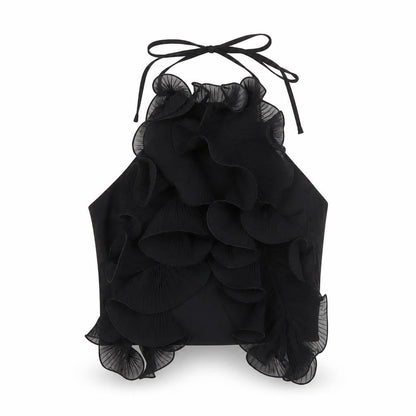 H&M Women Black Halter Ruffle Camisole Tank Top Size S