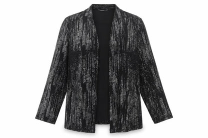 Front view of Roman women’s black glitter long sleeve open tunic blouse, size UK 16